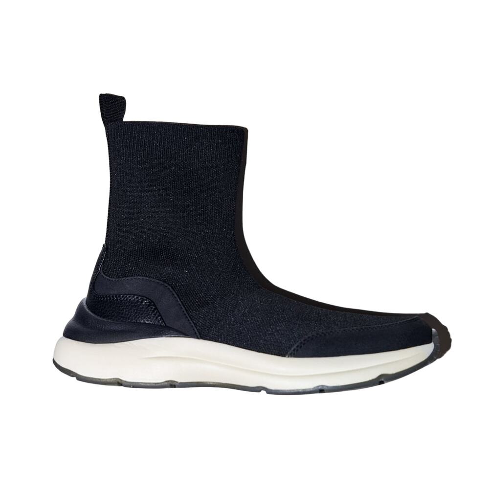 New ZARA Black Fabric Hi Top Sneakers Ankle Boots Trainers Women Sz 8 EU 39